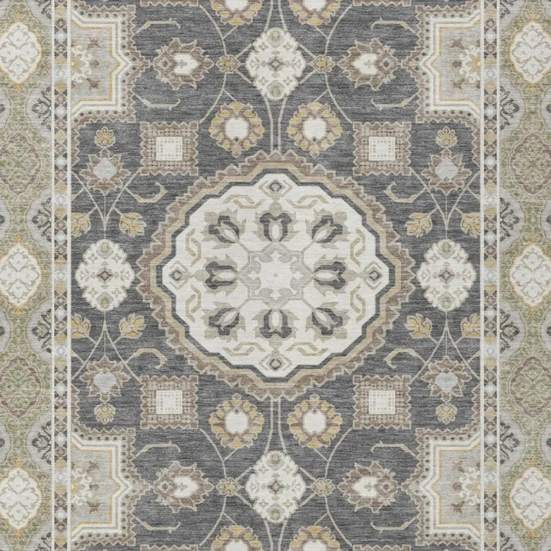 8' X 10' Graphite And Gray Floral Medallion Washable Indoor Outdoor Area Rug Homeroots Outdoor