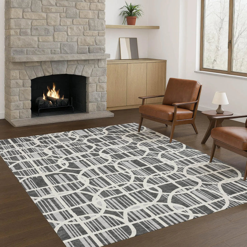 8' X 10' Graphite And Gray Geometric Washable Indoor Outdoor Area Rug Homeroots Outdoor