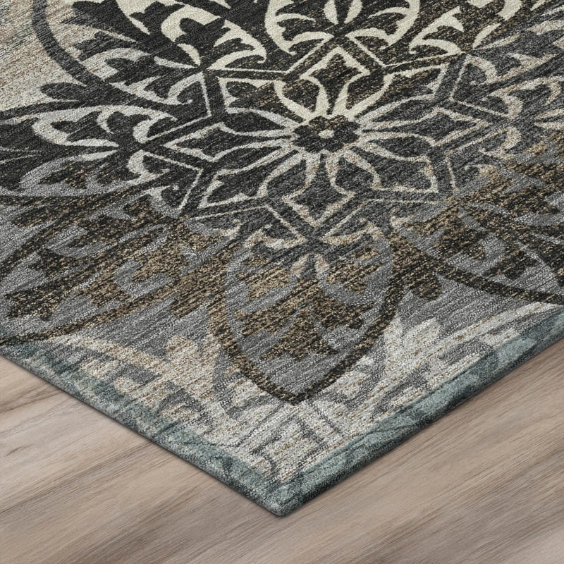 8' X 10' Graphite And Gray Oriental Washable Indoor Outdoor Area Rug Homeroots Outdoor