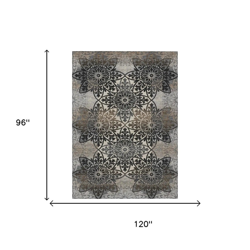 8' X 10' Graphite And Gray Oriental Washable Indoor Outdoor Area Rug Homeroots Outdoor