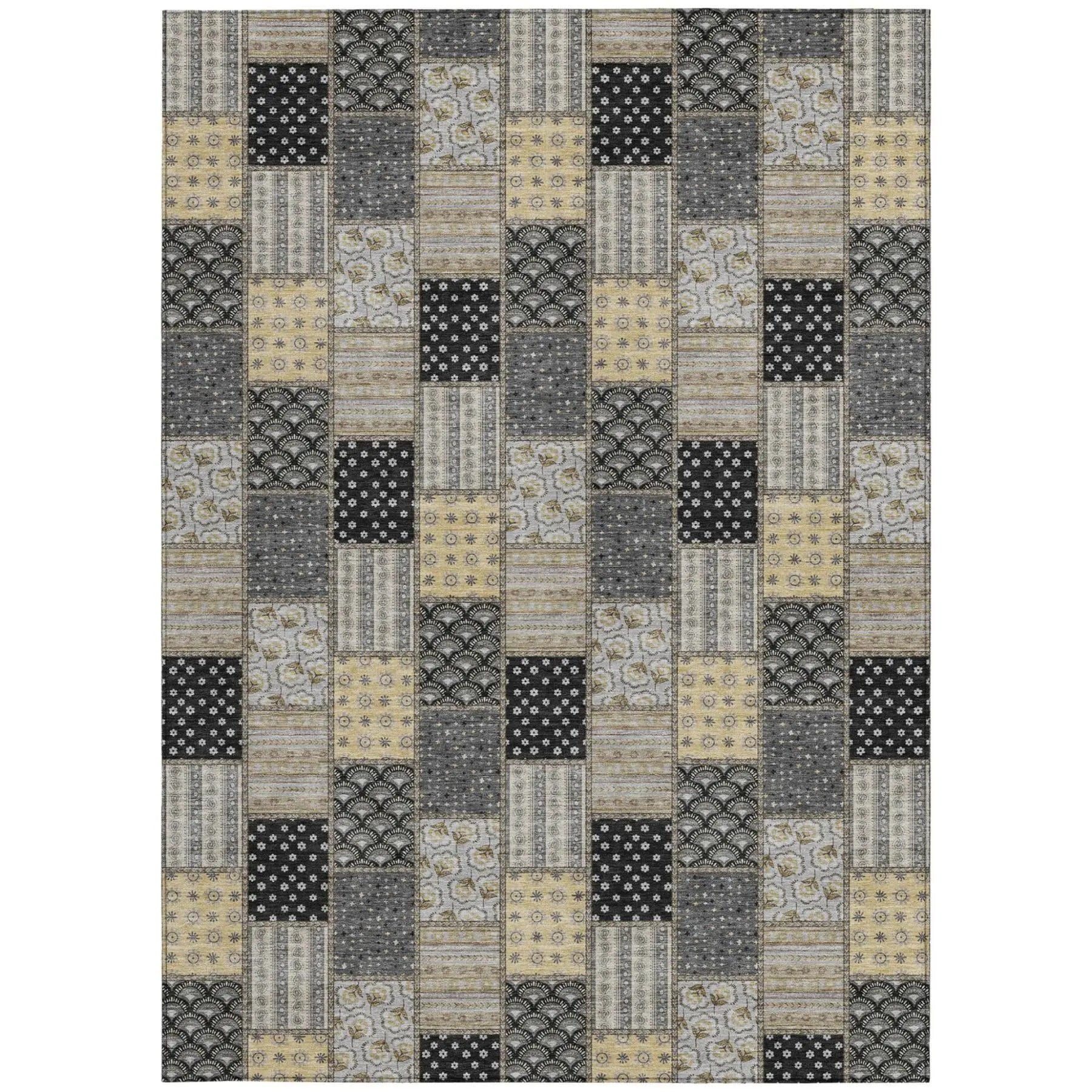 8' X 10' Graphite And Gray Patchwork Washable Indoor Outdoor Area Rug Homeroots Outdoor
