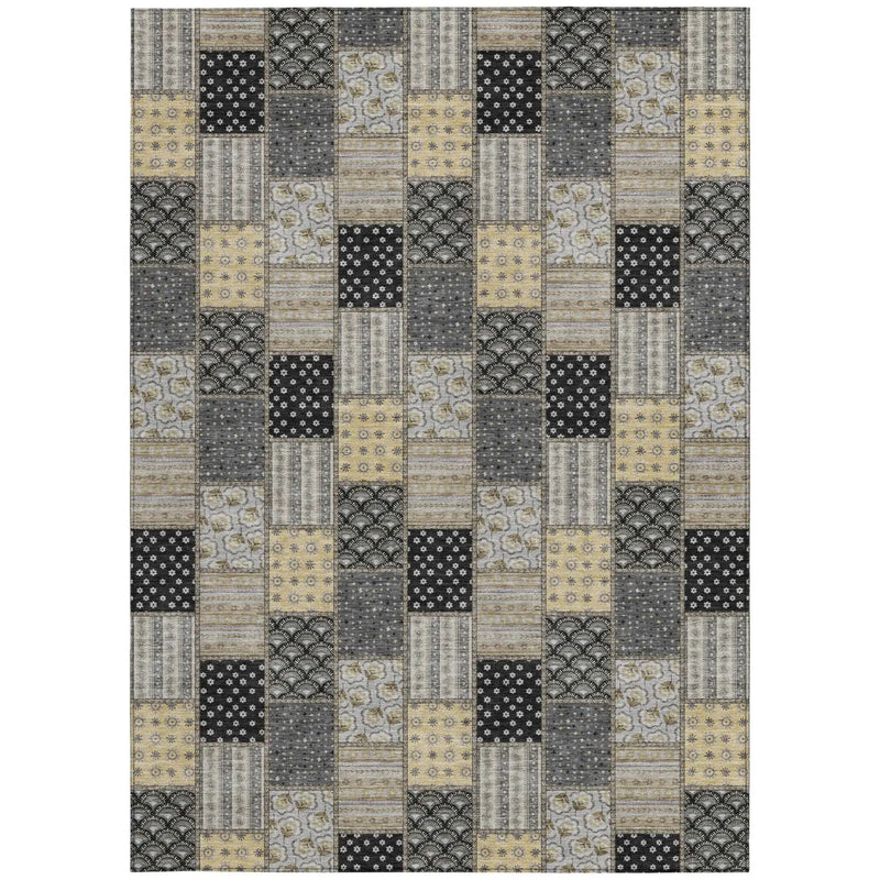 8' X 10' Graphite And Gray Patchwork Washable Indoor Outdoor Area Rug Homeroots Outdoor