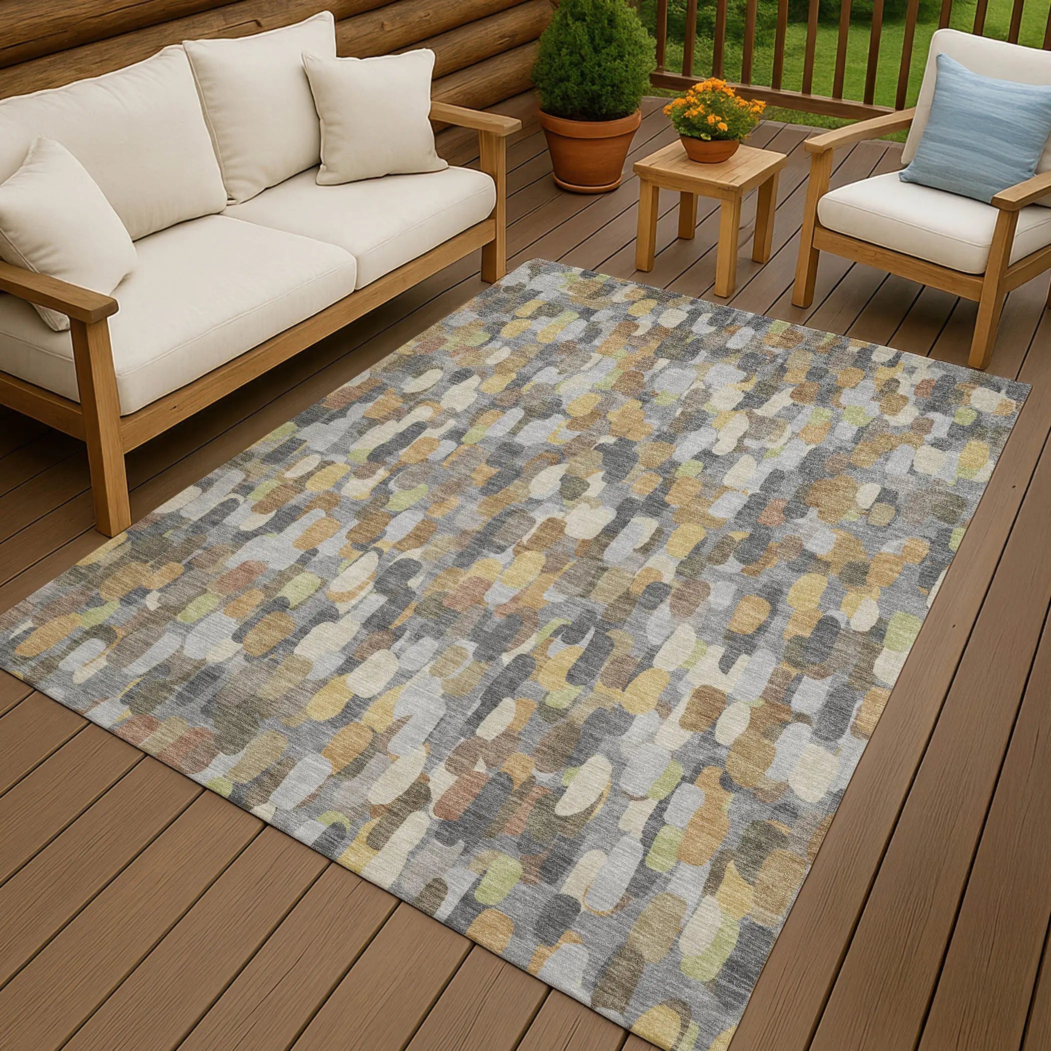 8' X 10' Gray And Beige Abstract Washable Indoor Outdoor Area Rug Homeroots Outdoor