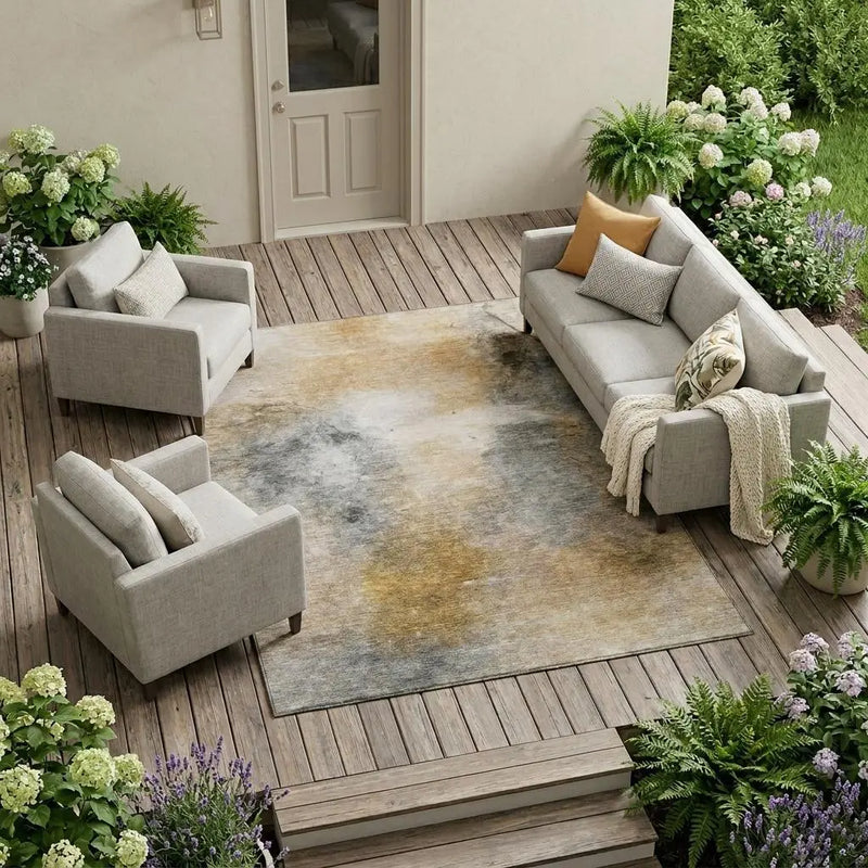 8' X 10' Gray And Beige Abstract Washable Indoor Outdoor Area Rug Homeroots Outdoor