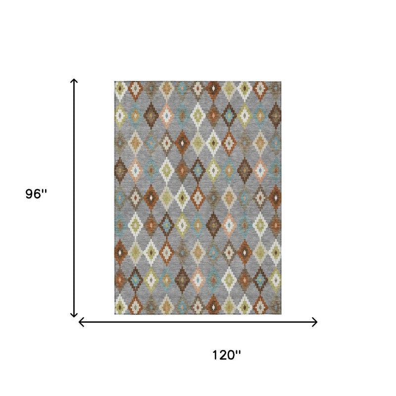 8' X 10' Gray And Beige Aztec Washable Indoor Outdoor Area Rug Homeroots Outdoor