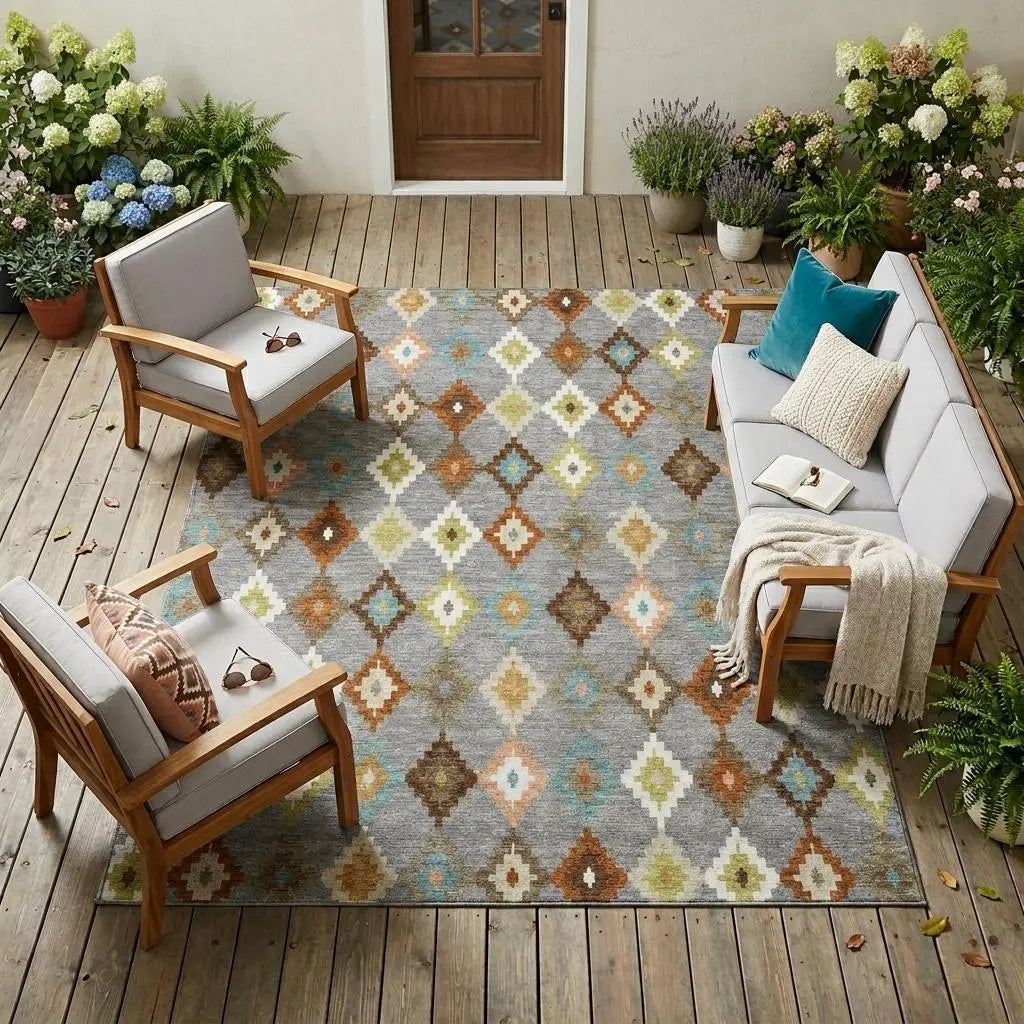 8' X 10' Gray And Beige Aztec Washable Indoor Outdoor Area Rug Homeroots Outdoor