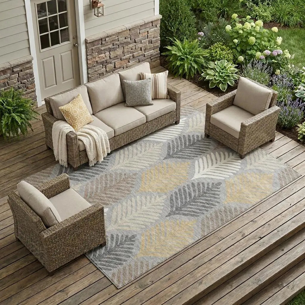 8' X 10' Gray And Beige Floral Washable Indoor Outdoor Area Rug Homeroots Outdoor