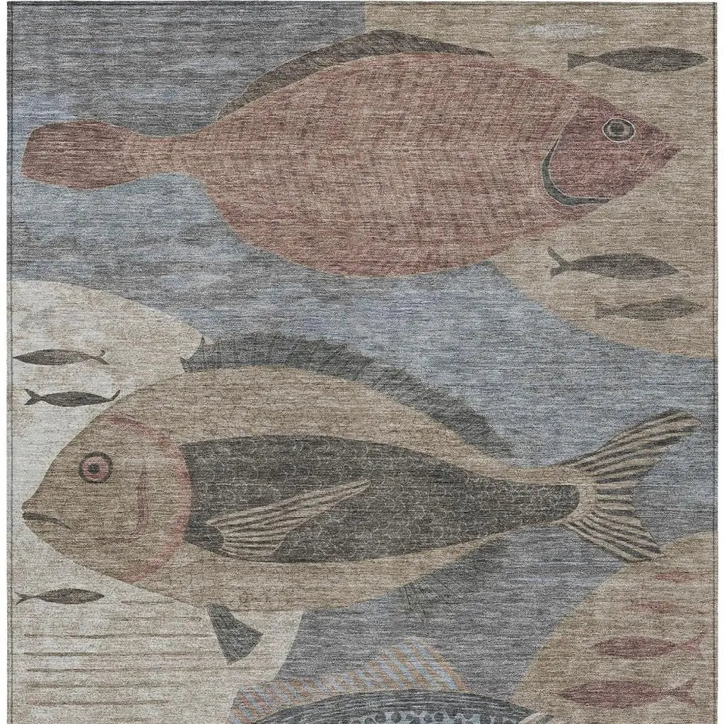 8' X 10' Gray And Beige Tropical Fish Washable Indoor Outdoor Area Rug Homeroots Outdoor