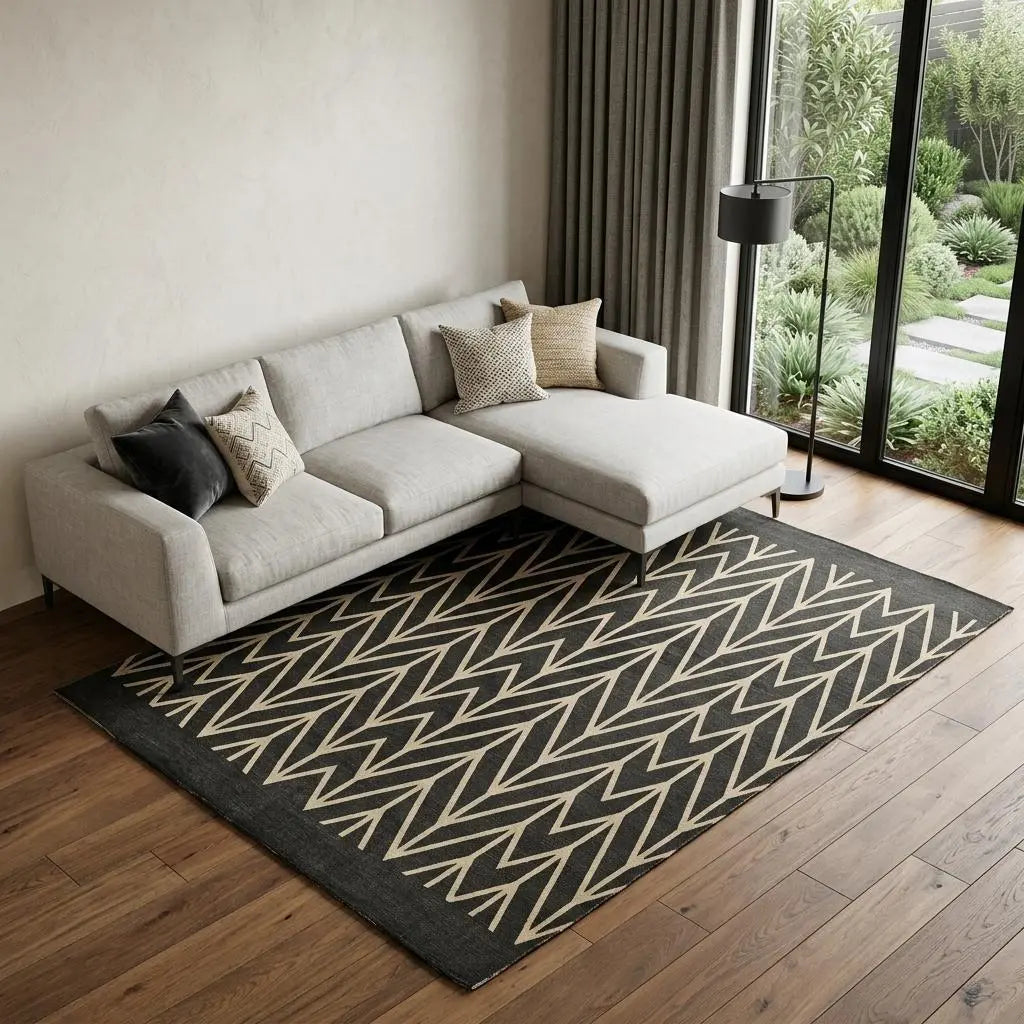8' X 10' Gray And Black Chevron Hand Woven Area Rug Homeroots Home Decor