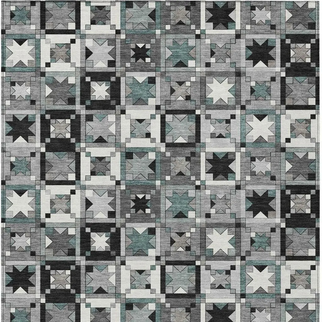 8' X 10' Gray And Black Patchwork Washable Indoor Outdoor Area Rug Homeroots Outdoor