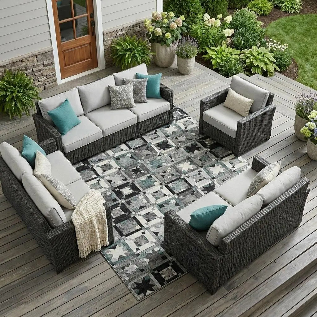 8' X 10' Gray And Black Patchwork Washable Indoor Outdoor Area Rug Homeroots Outdoor