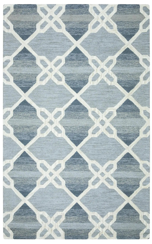 8' X 10' Gray And Blue Wool Trellis Hand Tufted Area Rug Homeroots Home Decor
