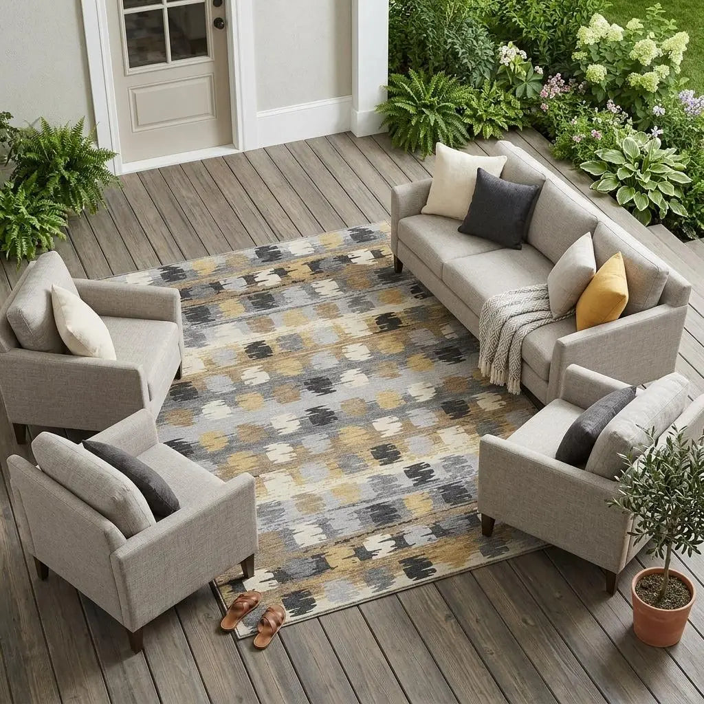 8' X 10' Gray And Brown Abstract Washable Indoor Outdoor Area Rug Homeroots Outdoor