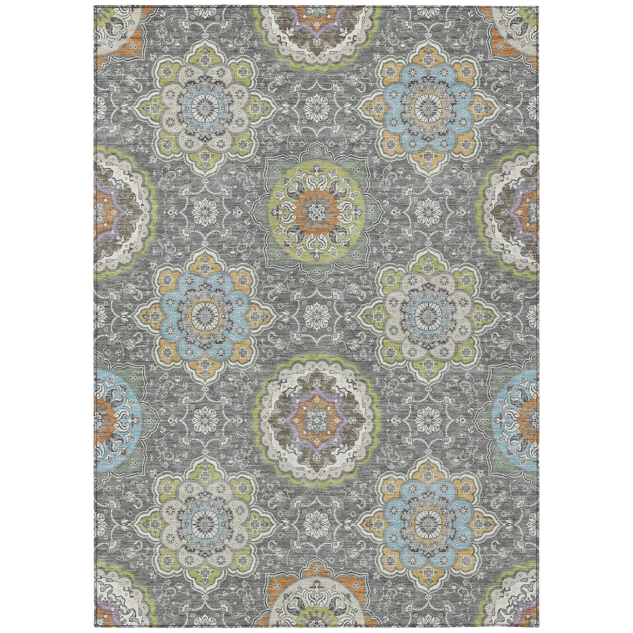 8' X 10' Gray And Brown Floral Medallion Washable Indoor Outdoor Area Rug Homeroots Outdoor