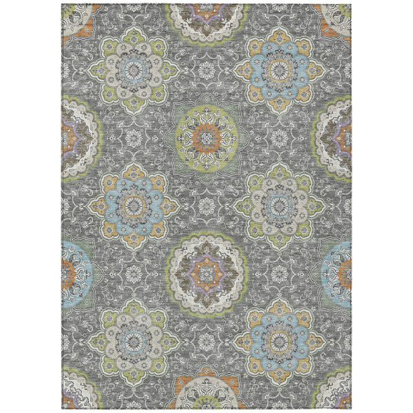 8' X 10' Gray And Brown Floral Medallion Washable Indoor Outdoor Area Rug Homeroots Outdoor