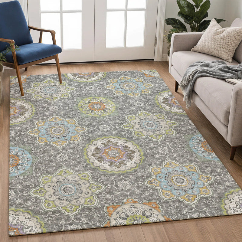 8' X 10' Gray And Brown Floral Medallion Washable Indoor Outdoor Area Rug Homeroots Outdoor