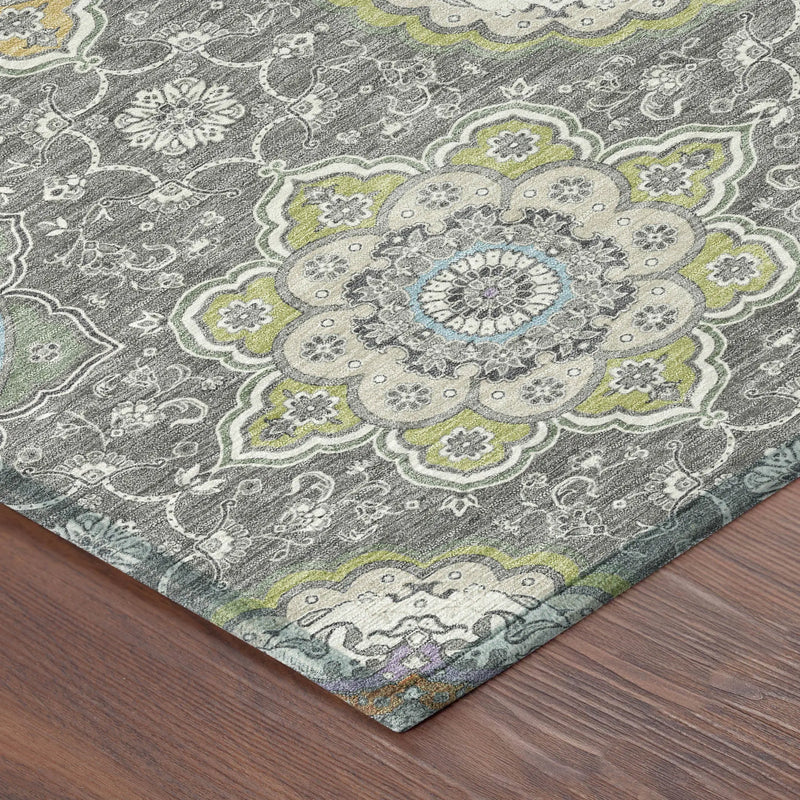 8' X 10' Gray And Brown Floral Medallion Washable Indoor Outdoor Area Rug Homeroots Outdoor