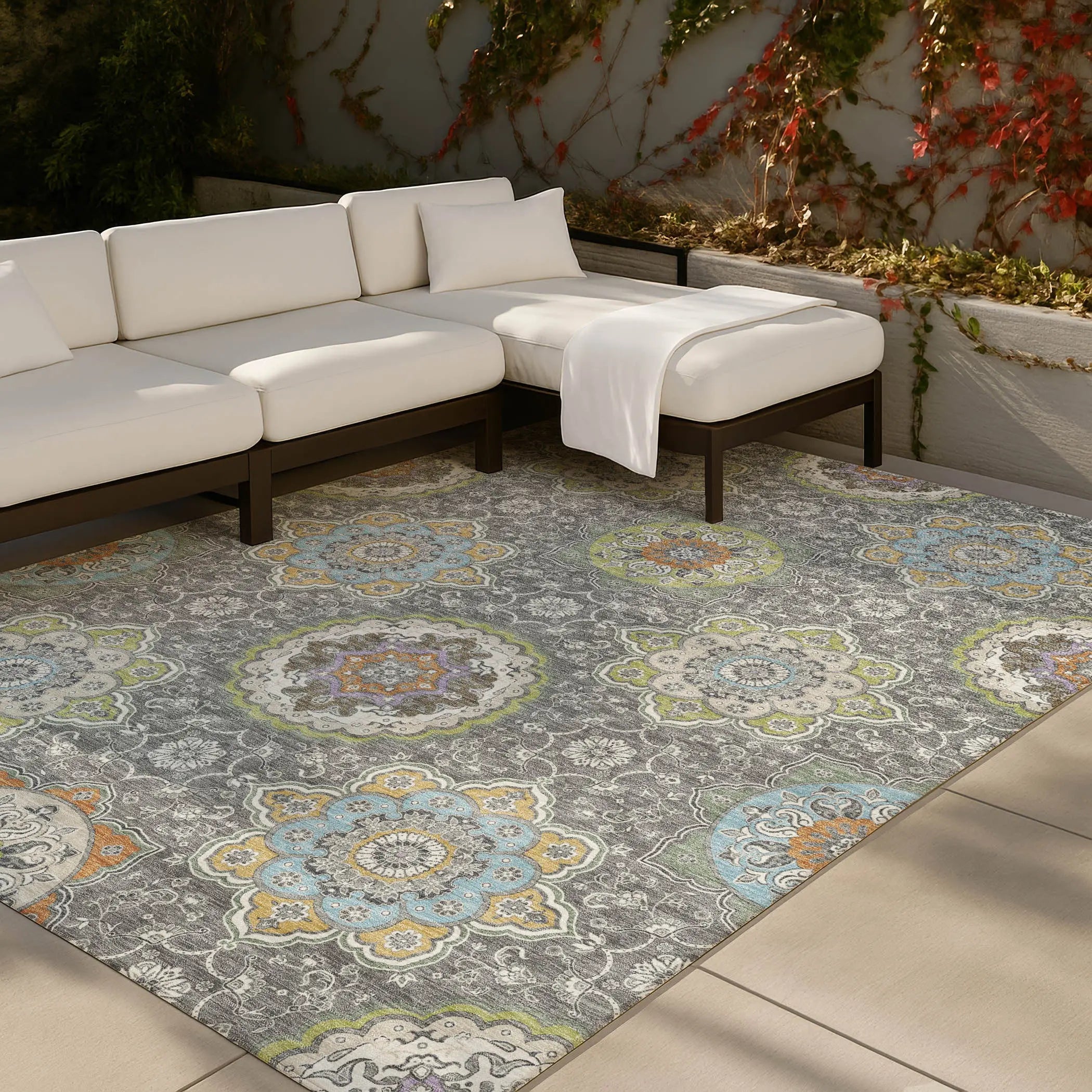 8' X 10' Gray And Brown Floral Medallion Washable Indoor Outdoor Area Rug Homeroots Outdoor