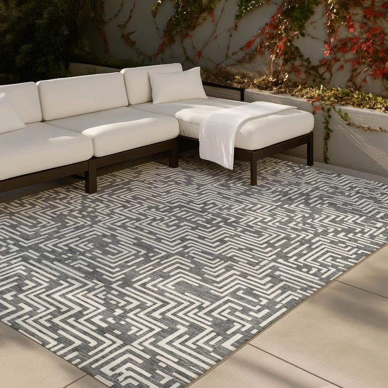 8' X 10' Gray And Brown Geometric Washable Indoor Outdoor Area Rug Homeroots Outdoor