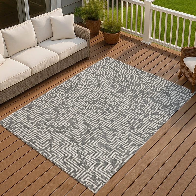 8' X 10' Gray And Brown Geometric Washable Indoor Outdoor Area Rug Homeroots Outdoor