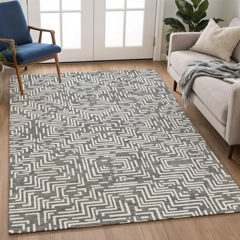 8' X 10' Gray And Brown Geometric Washable Indoor Outdoor Area Rug Homeroots Outdoor