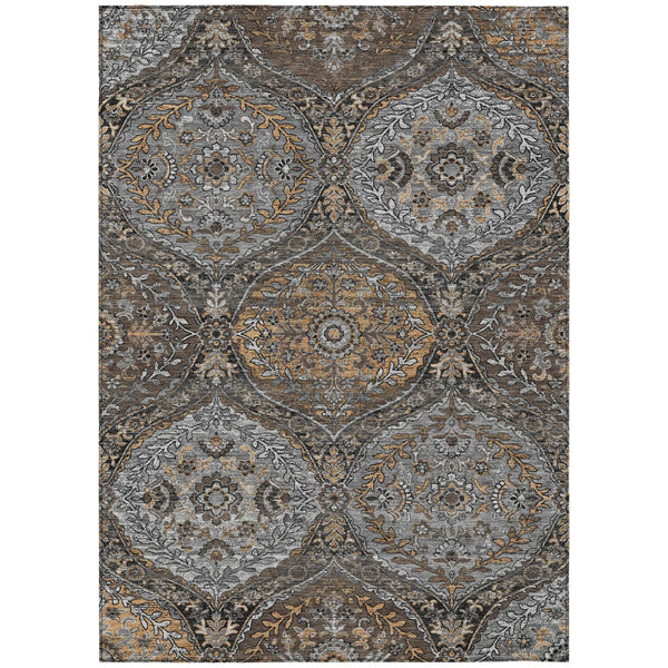 8' X 10' Gray And Brown Ogee Washable Indoor Outdoor Area Rug Homeroots Outdoor