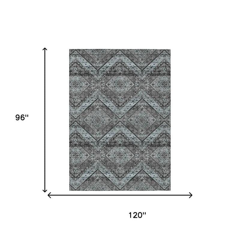 8' X 10' Gray And Brown Tribal Washable Indoor Outdoor Area Rug Homeroots Outdoor