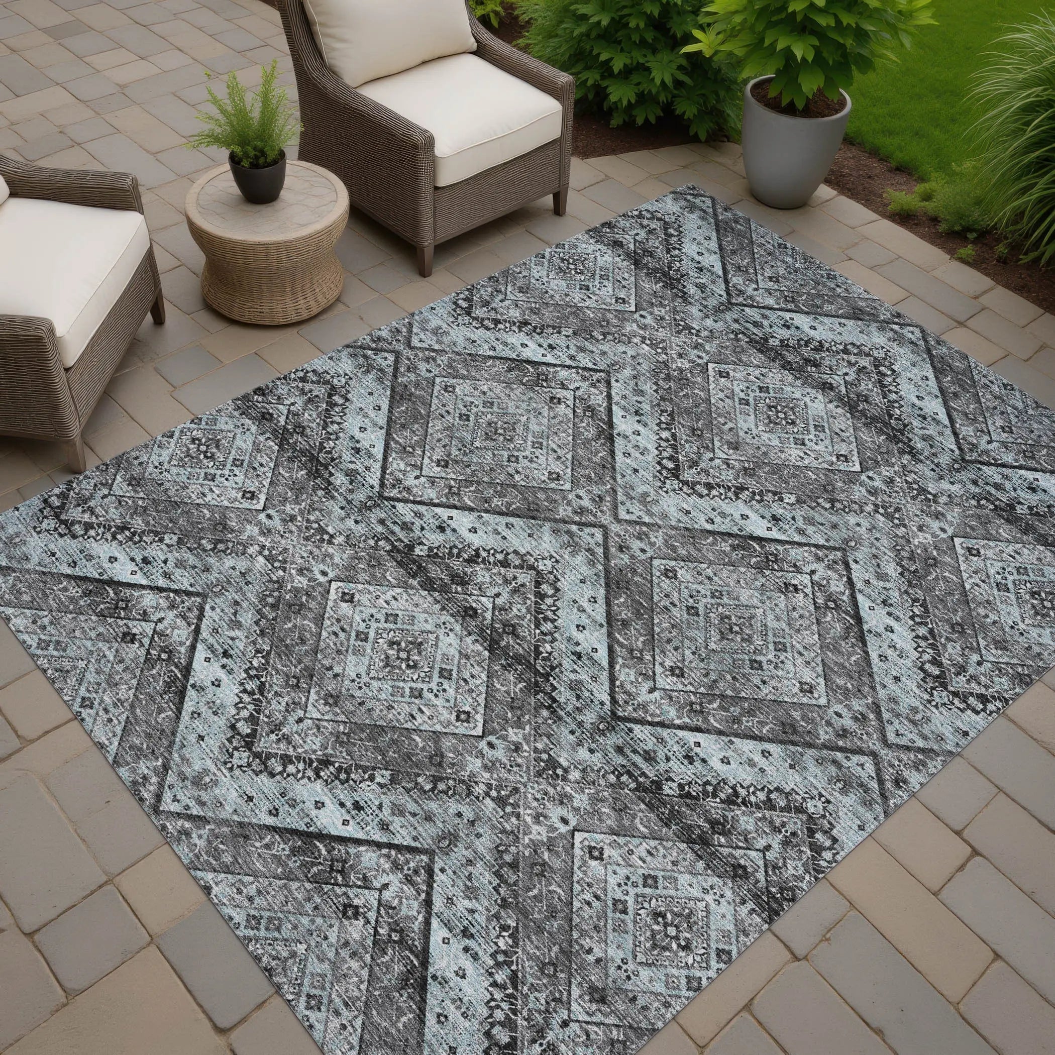 8' X 10' Gray And Brown Tribal Washable Indoor Outdoor Area Rug Homeroots Outdoor