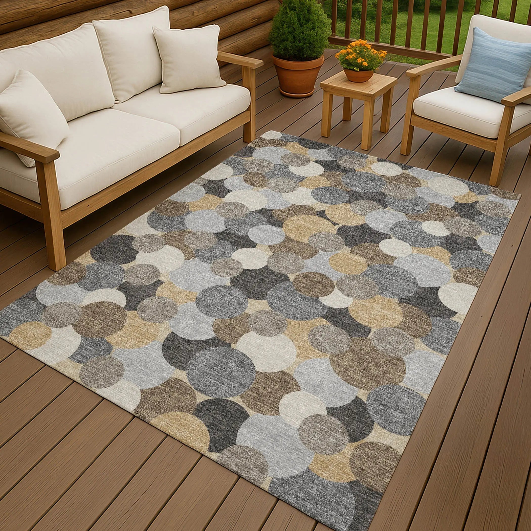 8' X 10' Gray And Chocolate Geometric Washable Indoor Outdoor Area Rug Homeroots Outdoor