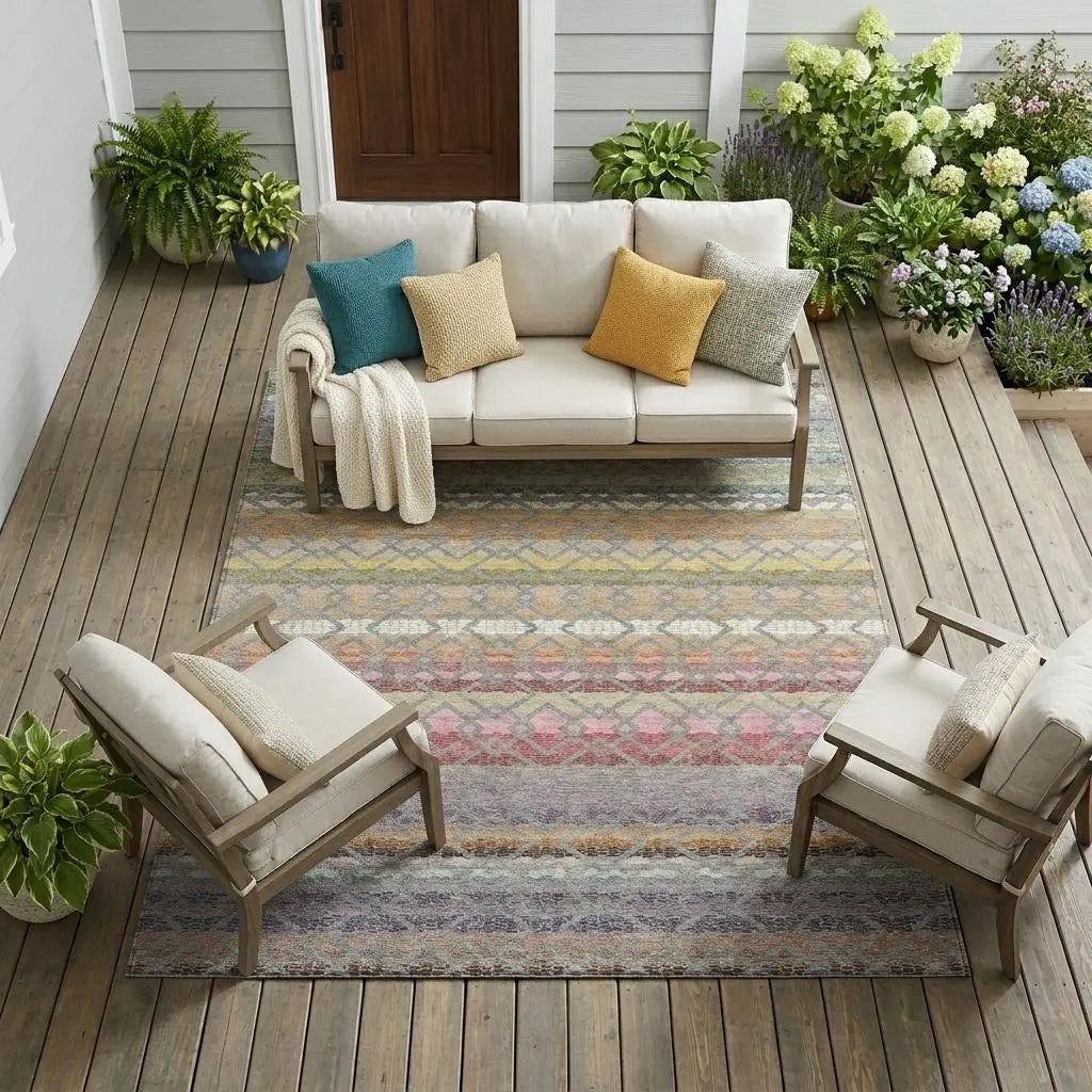 8' X 10' Gray And Chocolate Striped Washable Indoor Outdoor Area Rug Homeroots Outdoor
