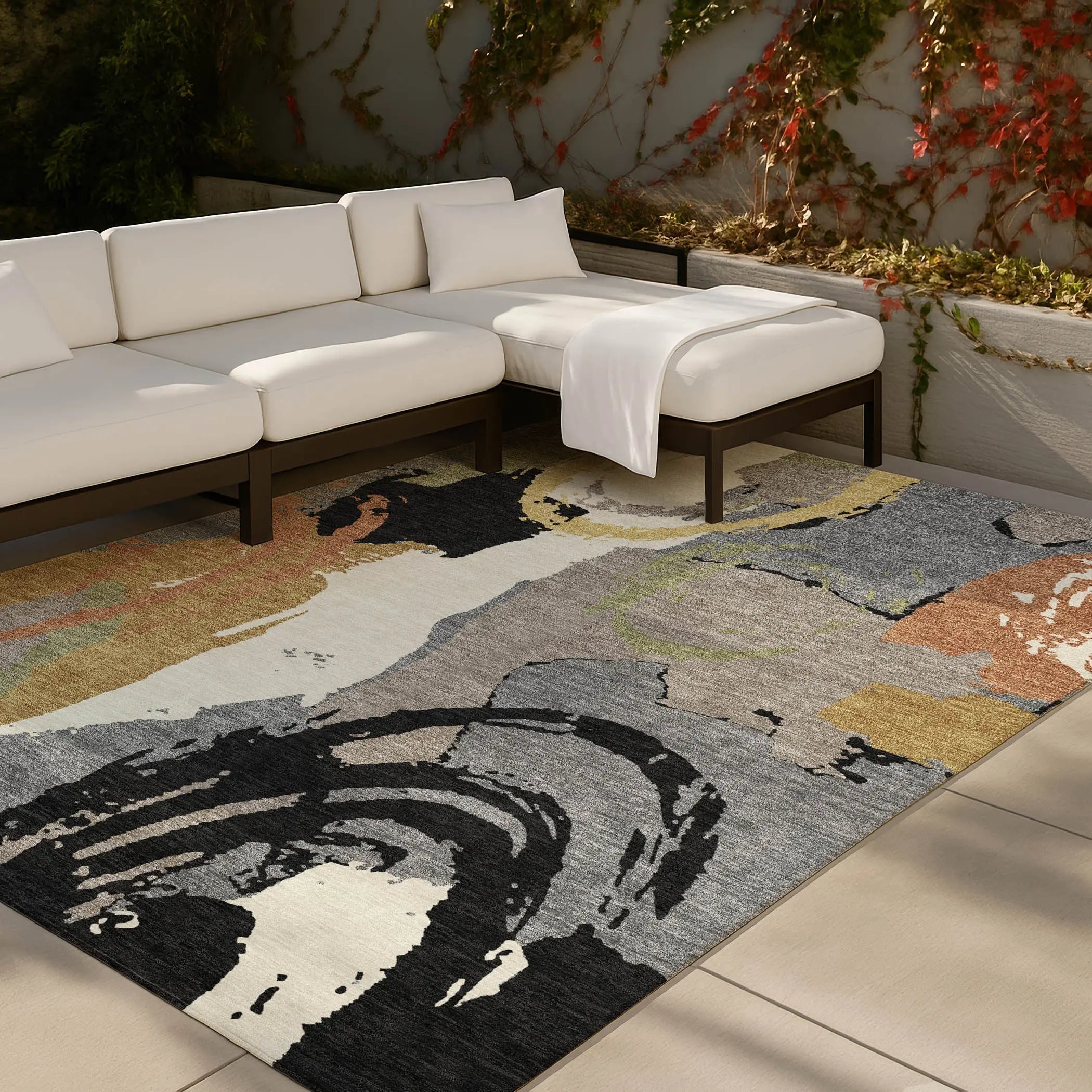 8' X 10' Gray And Copper Abstract Washable Indoor Outdoor Area Rug Homeroots Outdoor