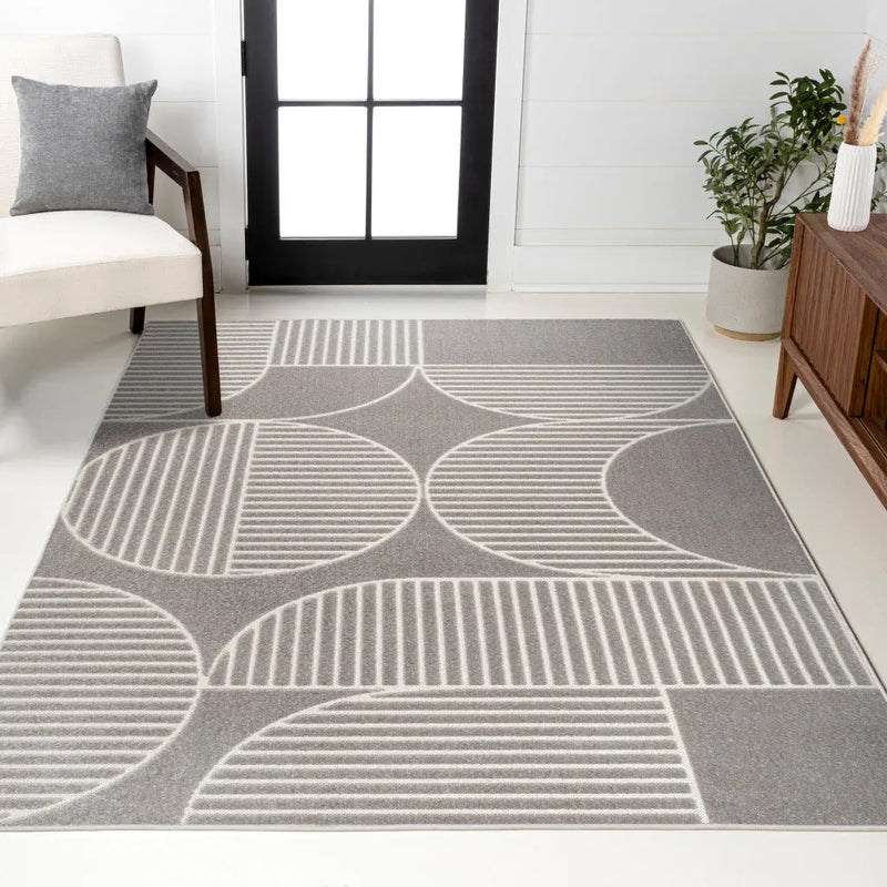 8' X 10' Gray And Cream Striped Indoor Outdoor Area Rug - GreatEagleInc