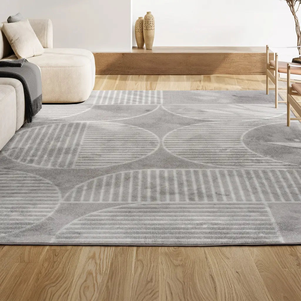 8' X 10' Gray And Cream Striped Indoor Outdoor Area Rug - GreatEagleInc