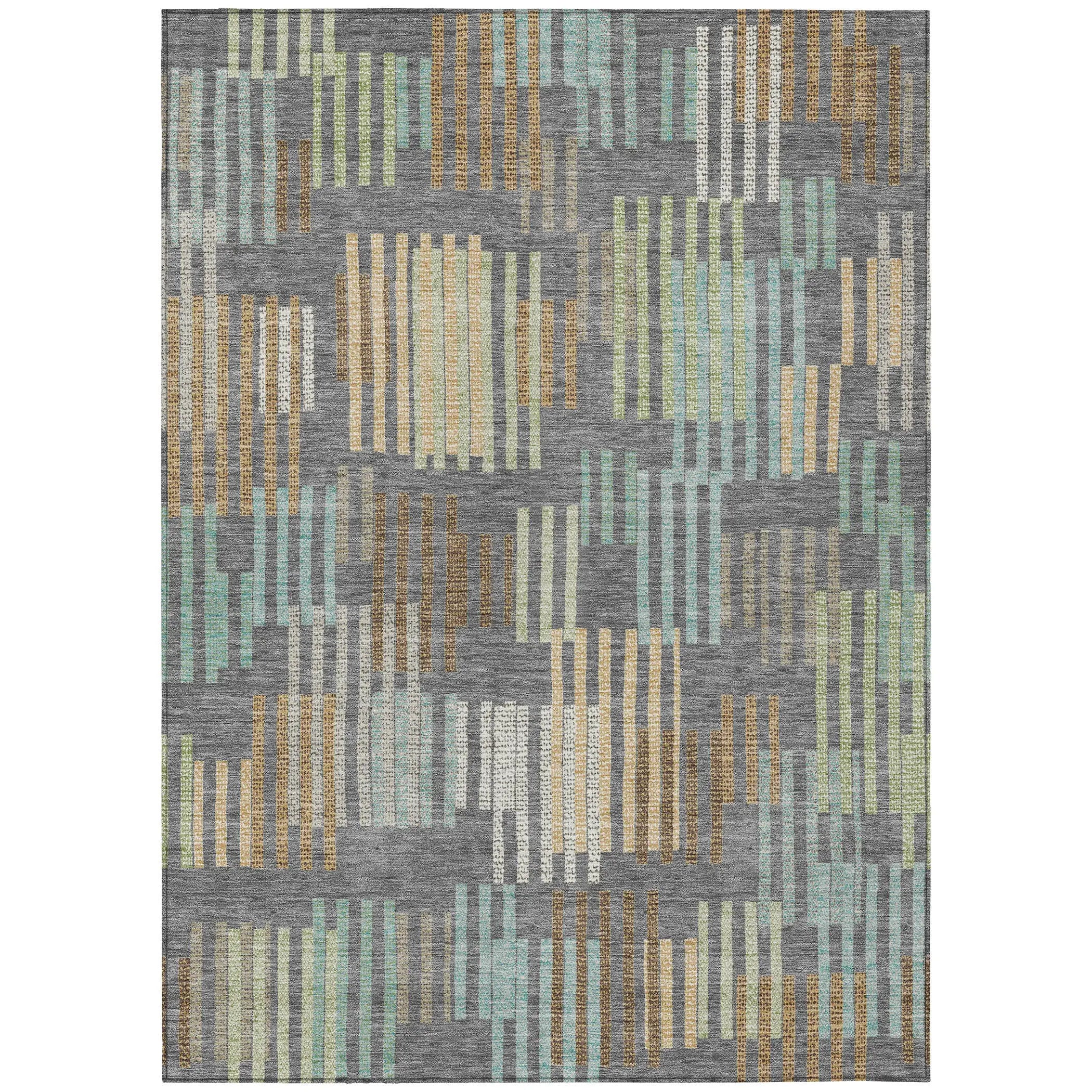 8' X 10' Gray And Fern Green Striped Washable Indoor Outdoor Area Rug Homeroots Outdoor