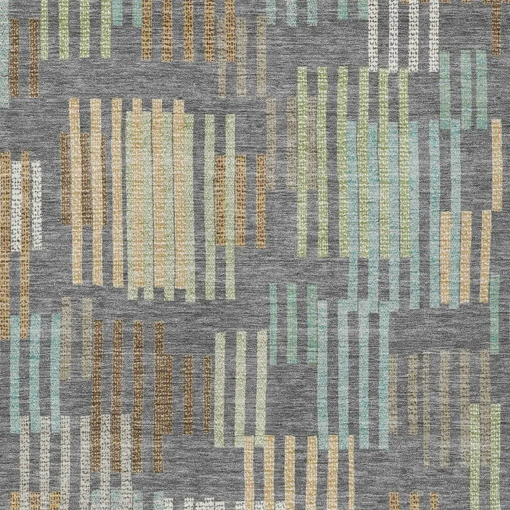 8' X 10' Gray And Fern Green Striped Washable Indoor Outdoor Area Rug Homeroots Outdoor