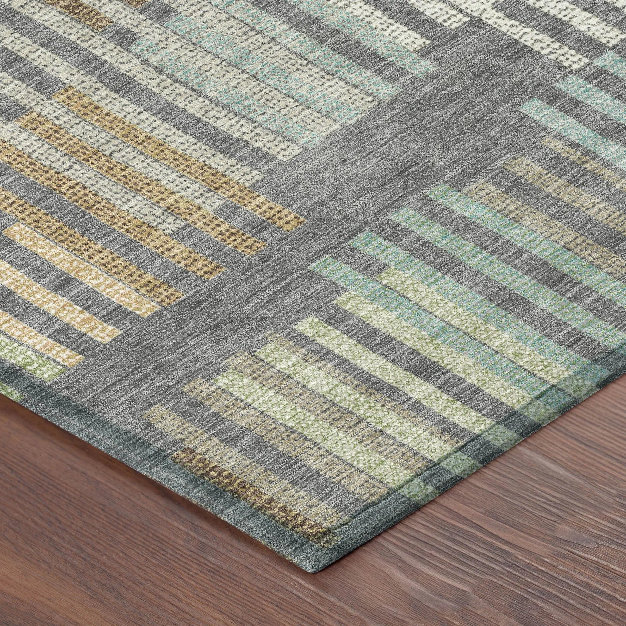 8' X 10' Gray And Fern Green Striped Washable Indoor Outdoor Area Rug Homeroots Outdoor