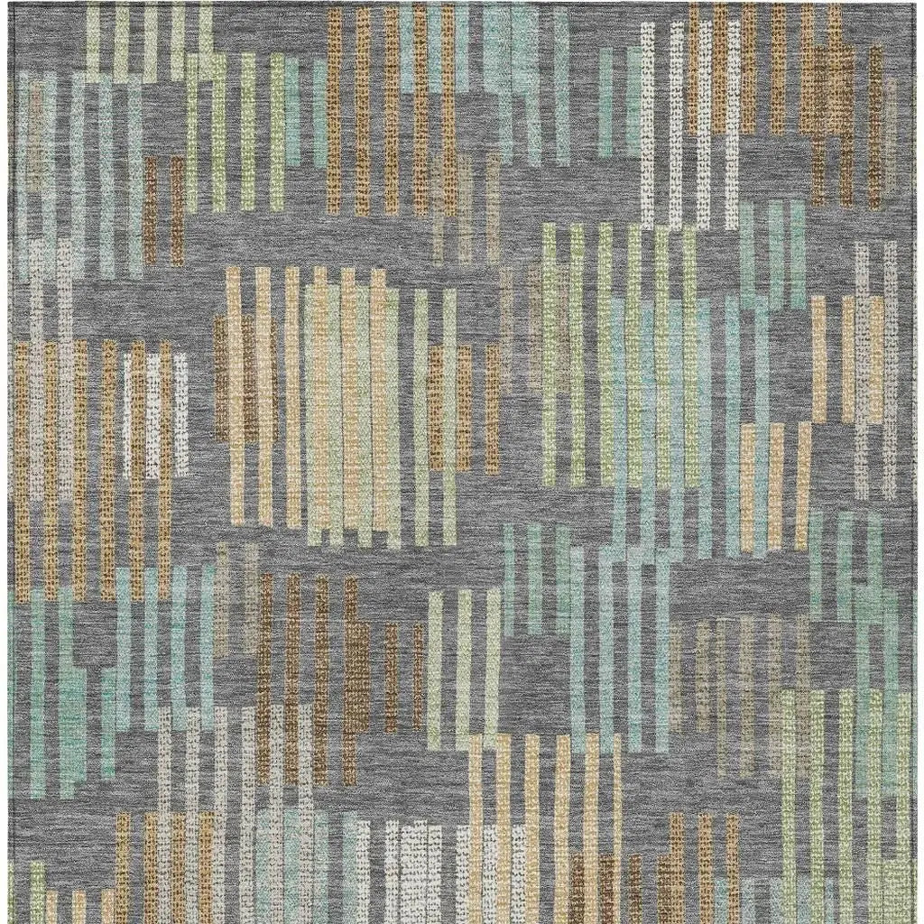 8' X 10' Gray And Fern Green Striped Washable Indoor Outdoor Area Rug Homeroots Outdoor