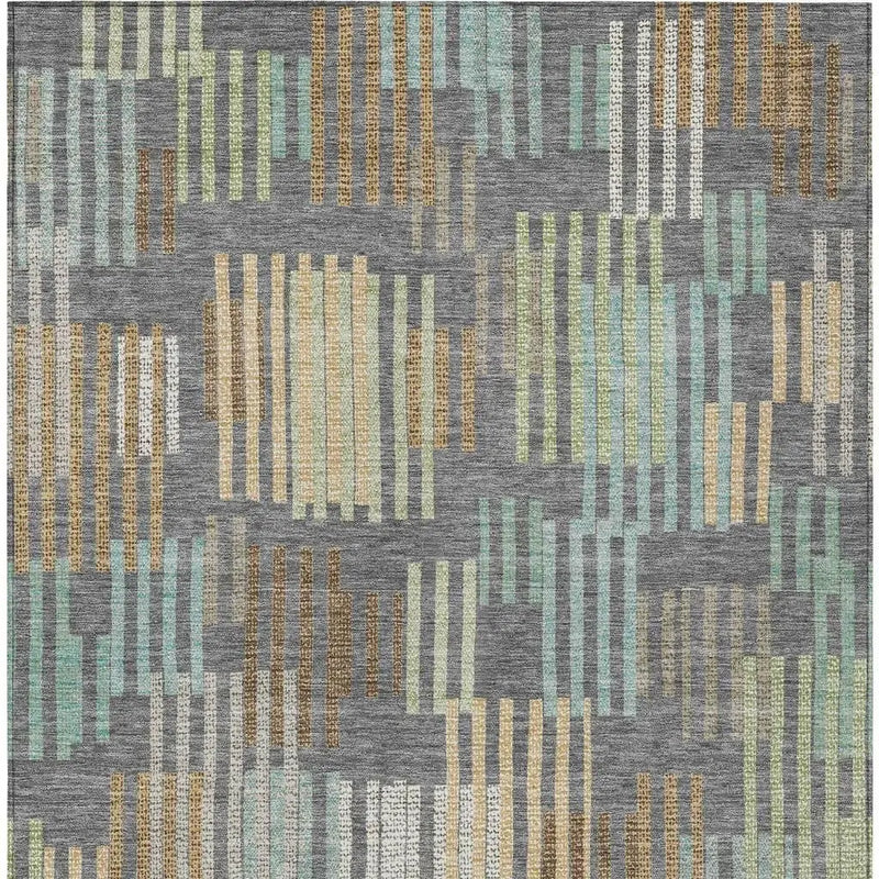 8' X 10' Gray And Fern Green Striped Washable Indoor Outdoor Area Rug Homeroots Outdoor