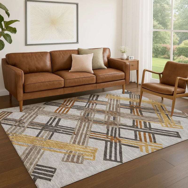 8' X 10' Gray And Gold Geometric Washable Indoor Outdoor Area Rug Homeroots Outdoor