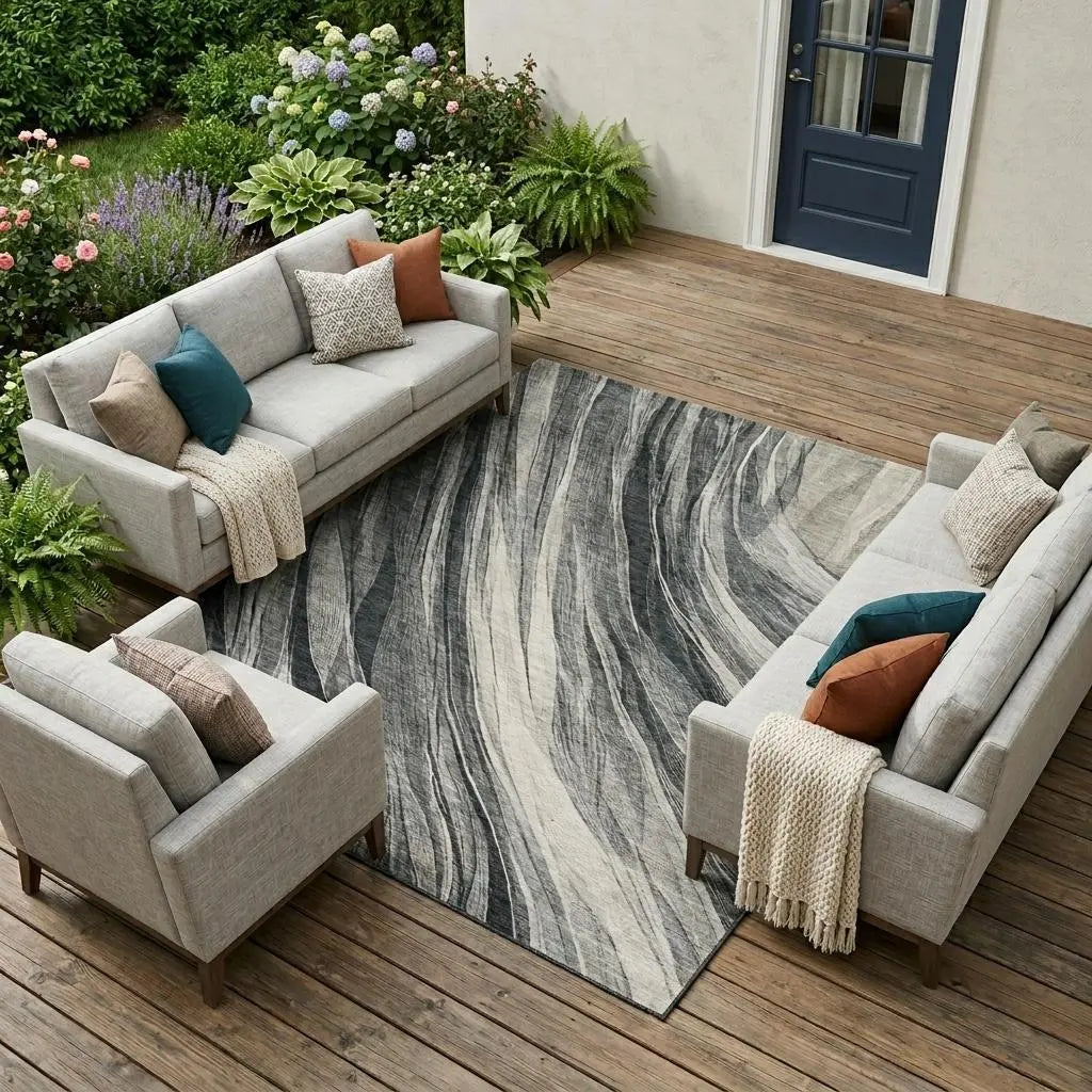8' X 10' Gray And Graphite Abstract Washable Indoor Outdoor Area Rug Homeroots Outdoor