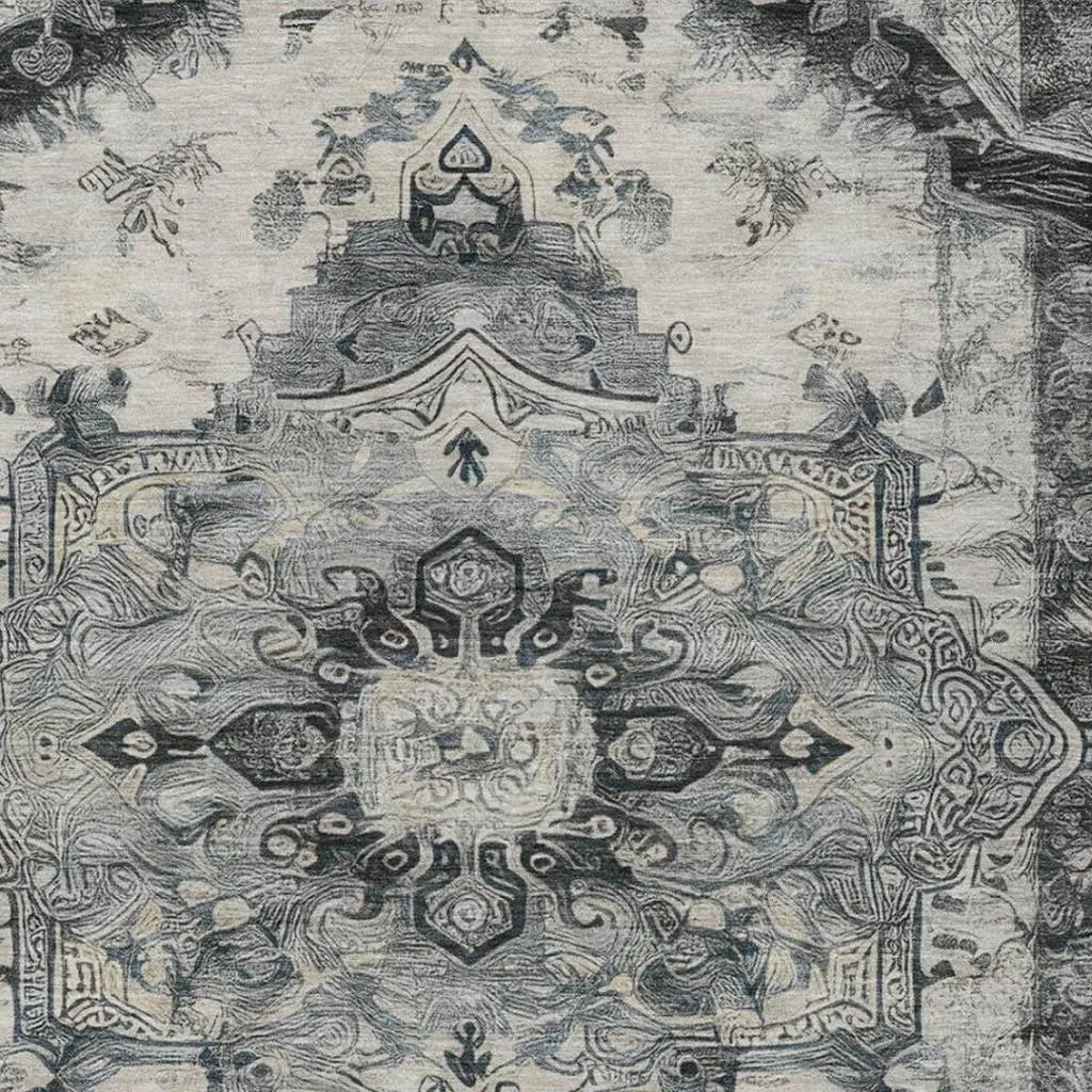 8' X 10' Gray And Graphite Floral Medallion Washable Indoor Outdoor Area Rug Homeroots Outdoor