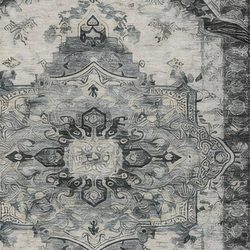 8' X 10' Gray And Graphite Floral Medallion Washable Indoor Outdoor Area Rug Homeroots Outdoor
