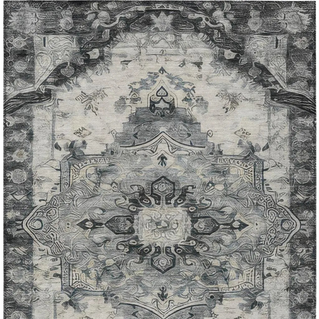 8' X 10' Gray And Graphite Floral Medallion Washable Indoor Outdoor Area Rug Homeroots Outdoor
