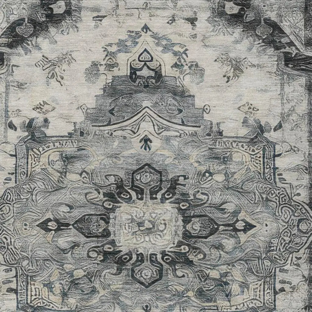 8' X 10' Gray And Graphite Floral Medallion Washable Indoor Outdoor Area Rug Homeroots Outdoor
