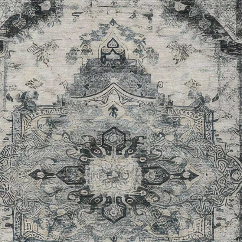 8' X 10' Gray And Graphite Floral Medallion Washable Indoor Outdoor Area Rug Homeroots Outdoor