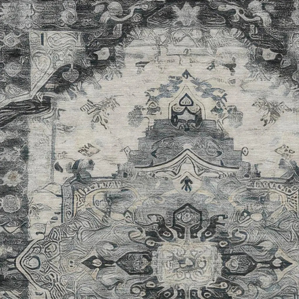 8' X 10' Gray And Graphite Floral Medallion Washable Indoor Outdoor Area Rug Homeroots Outdoor