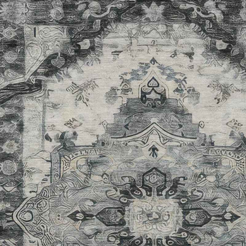 8' X 10' Gray And Graphite Floral Medallion Washable Indoor Outdoor Area Rug Homeroots Outdoor