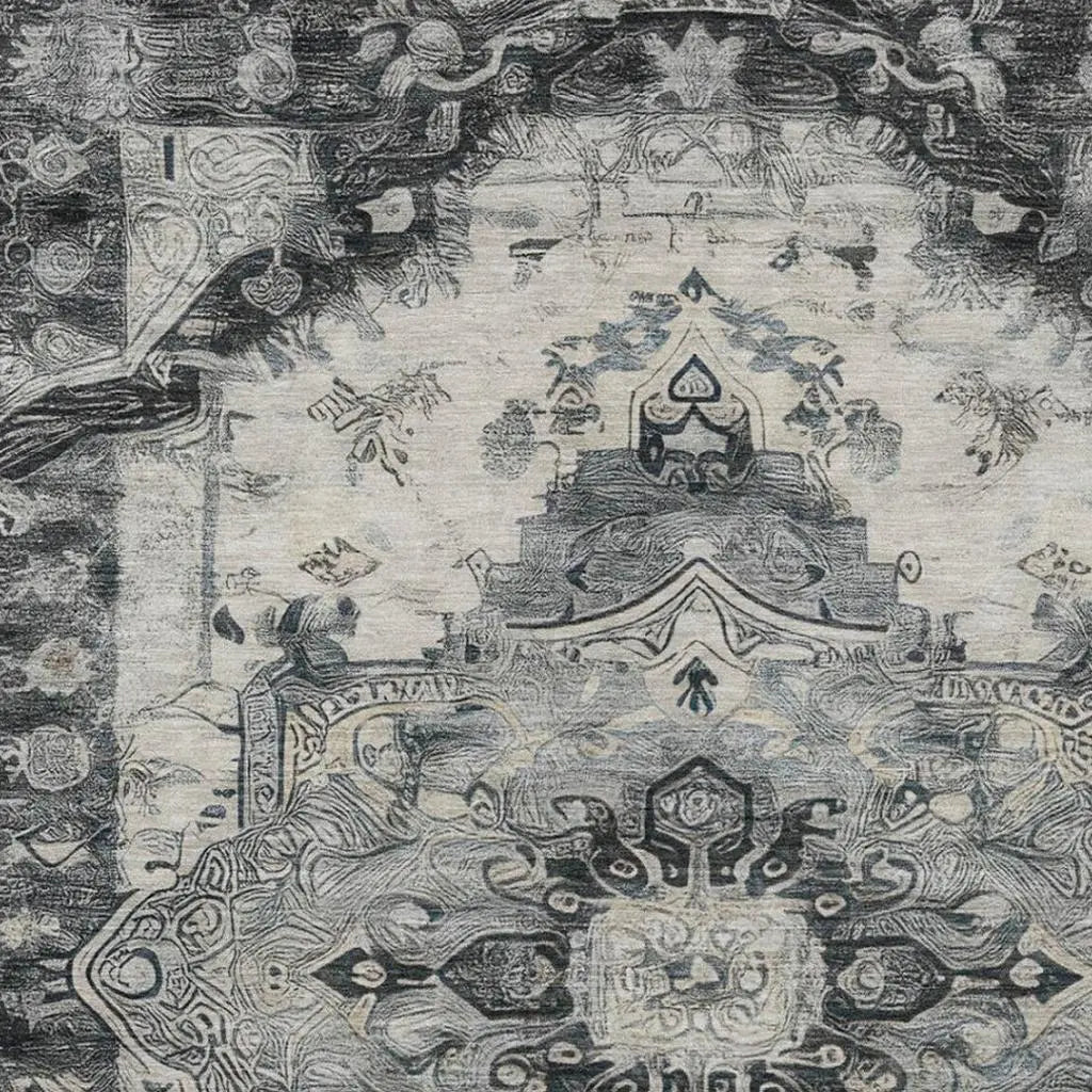 8' X 10' Gray And Graphite Floral Medallion Washable Indoor Outdoor Area Rug Homeroots Outdoor