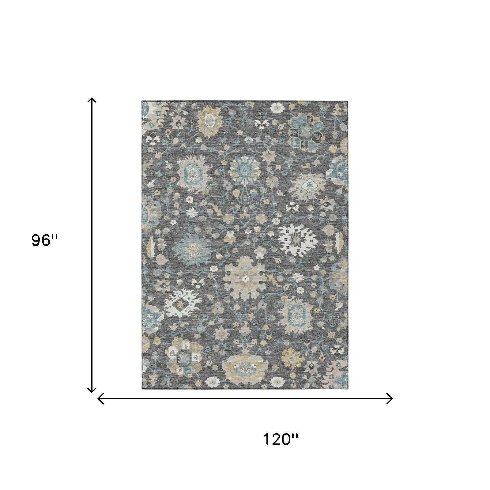 8' X 10' Gray And Graphite Floral Washable Indoor Outdoor Area Rug Homeroots Outdoor