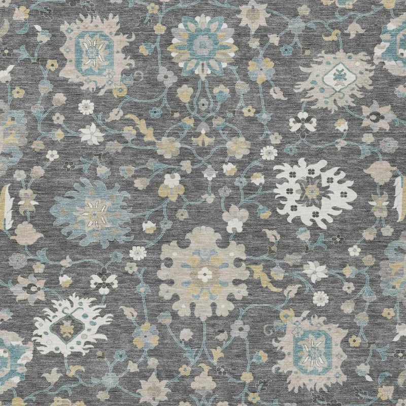 8' X 10' Gray And Graphite Floral Washable Indoor Outdoor Area Rug Homeroots Outdoor
